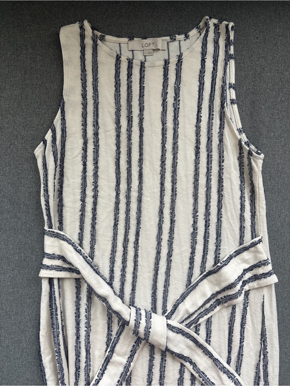 Loft Eyelash Tie Waist Midi Striped dress
